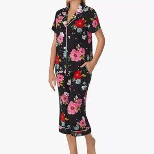 NEW Room Service Womens Notch Collar Capri Knit Pajamas NWT XL Black Floral
